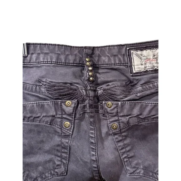 Robins Jean Womens Black Straight-Leg Jeans Embroidered Wings Size 25 - Picture 6 of 8